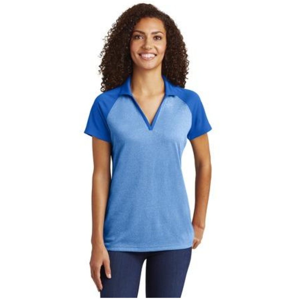 product image Sport-Tek Women's PosiCharge RacerMesh Raglan Heather Block Polo. LST641 - Image 1
